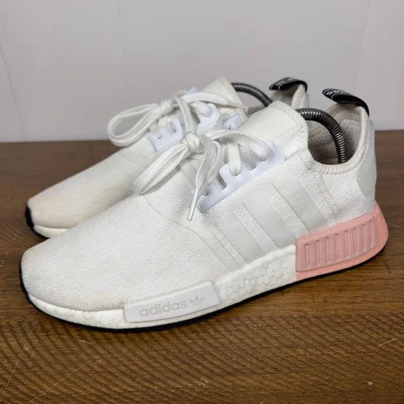 Adidas NMD R1 Shoes Mens 9 White Pink Low Top Athletic Running Sneakers  Casual